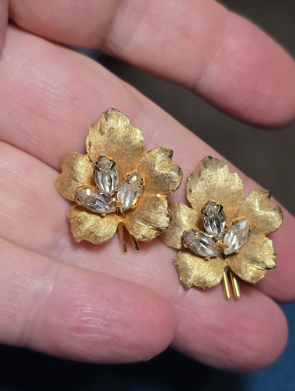Clip On EarringsKramer Vintage Gold Floral Crystal